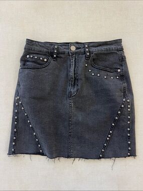 Studded Black Denim Mini Skirt - Women's